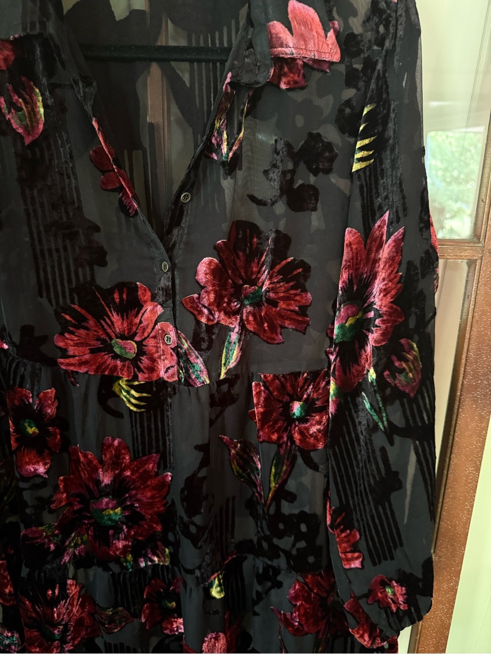 All About Her Black Burnout Velvet Floral Tunic Mini Dress Boho Romantic - M - Picture 2 of 7